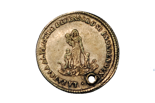 1854 Bolivia Silver Proclamation Constitution 1 Sol - Independent Bolivia Coin - 1854 Coin - Holed