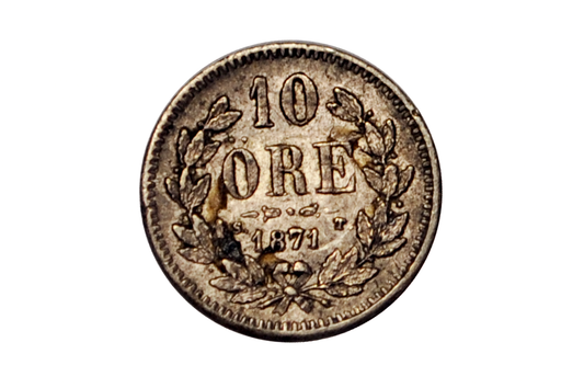 1871 Swedish 10 Ore Coin - King Carl XV - Rare - Great for Birthdays, Collections