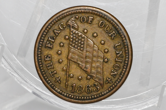 1863 Civil War Token - Dix Token - Patriotic Civil War Tokens, United States Copper - If Anyone Attempts to Tear it down