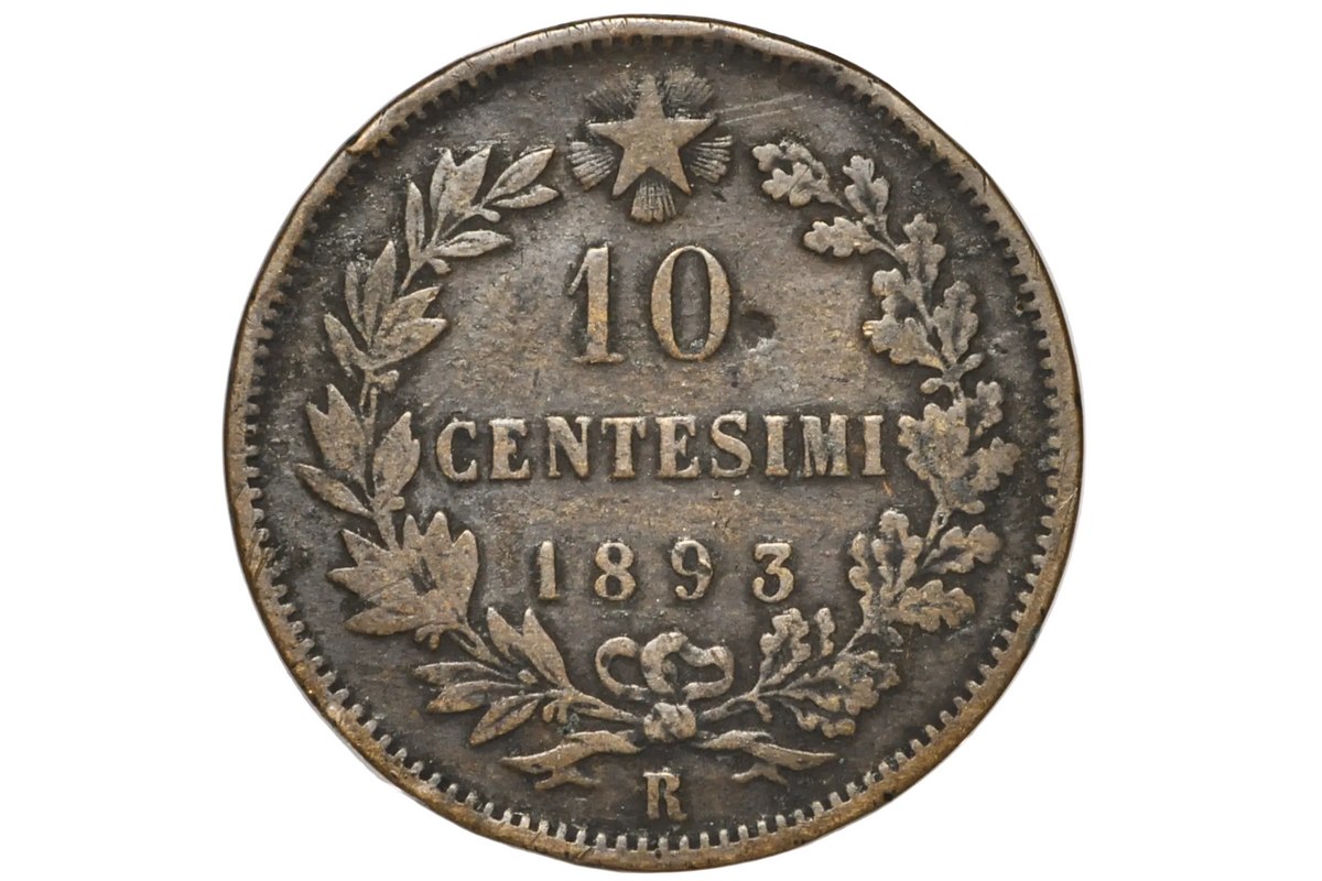 1893-R Italian 10 Centesimi - Great Condition - 1893 10 Cent Coin Italy - Umberto I - Rarer Type