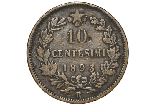 1893-R Italian 10 Centesimi - Great Condition - 1893 10 Cent Coin Italy - Umberto I - Rarer Type