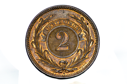 1869 Uraguay 2 Centesimos - Choice Uncirculated - Beautiful Coin, Lustrous - 2 Cent Coin Uraguay 1869