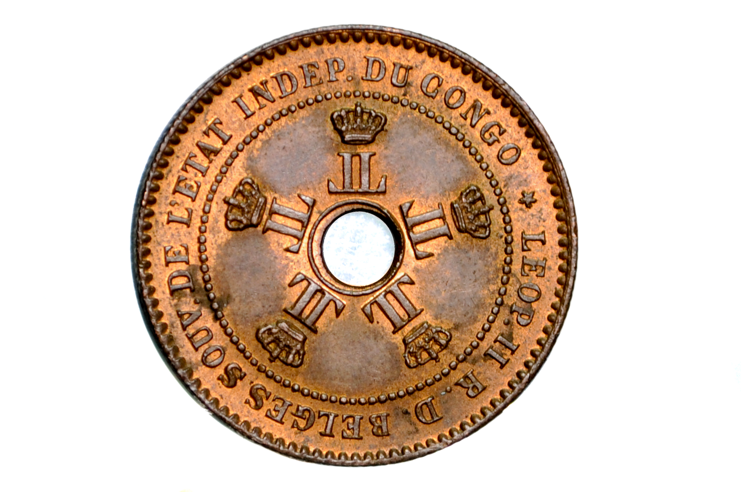 1888 Belgian Congo 2 Centimes - Uncirculated, Beautiful Coin - Central Africa Coins