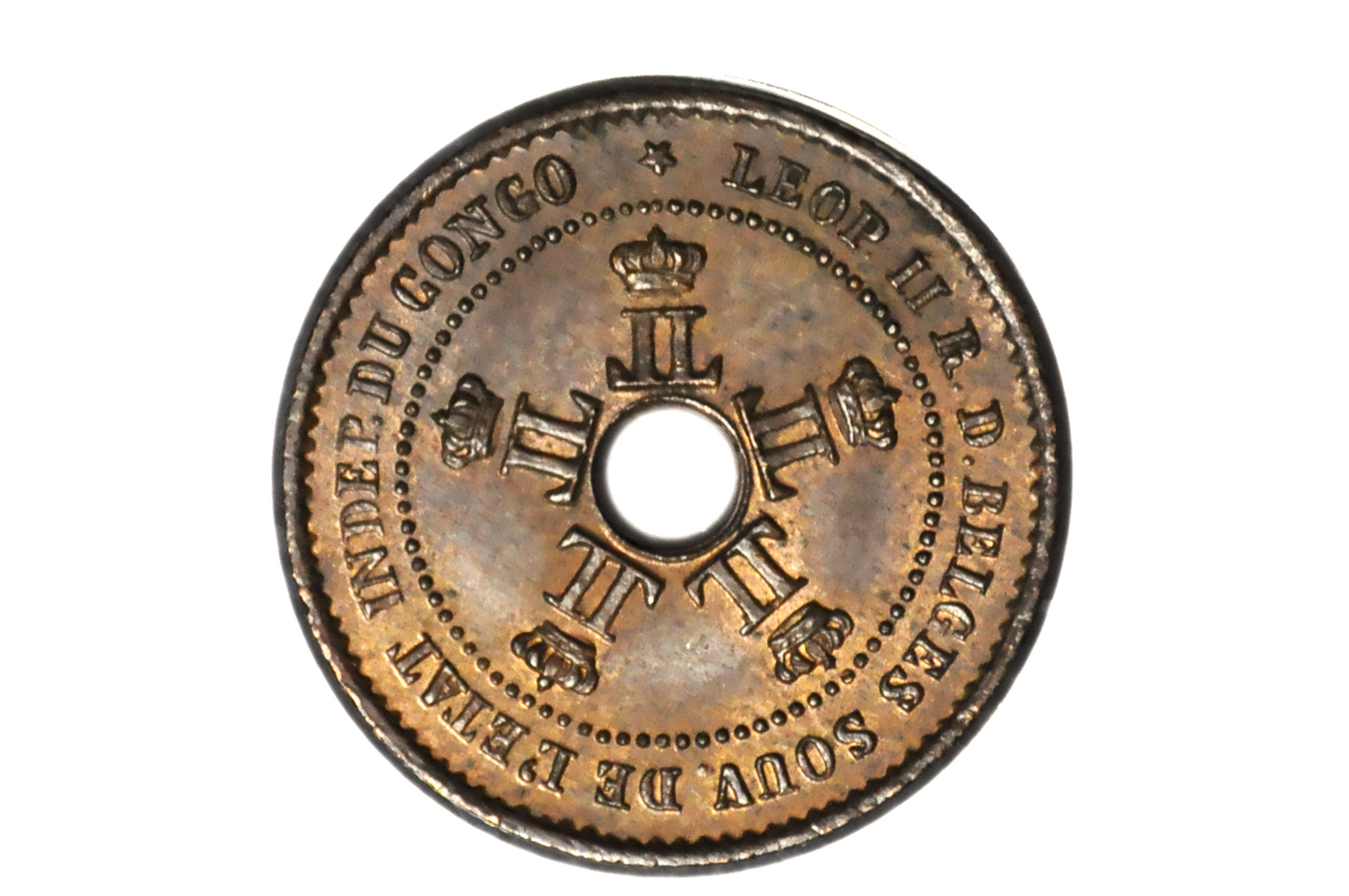 1888 Belgian Congo 1 Centime - Uncirculated, Beautiful Coin - Central Africa Coins - Congo Free State
