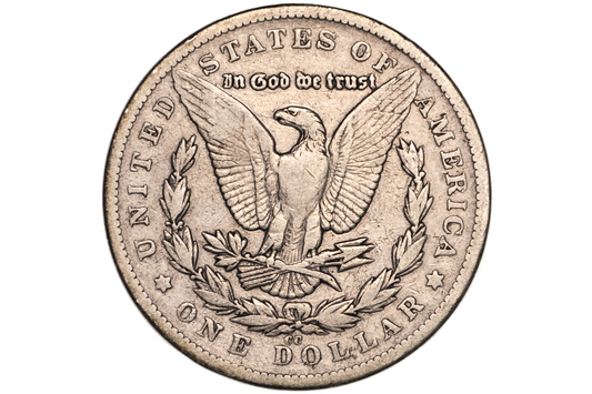 A silver US one dollar coin featuring the Great Seal with an eagle and laurel wreath, displayed inside a clear plastic protective capsule.
