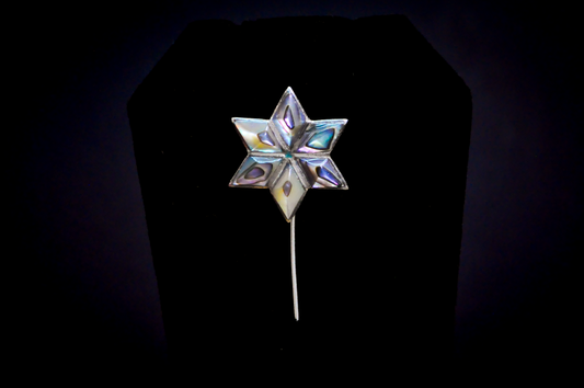 Vintage Bell Trading Post Sterling Silver Beveled Stained Glass Six Pointed Star Stick Pin - 2.95 Inches - Stamped and Tested Sterling Silver - Mexican Jewelry