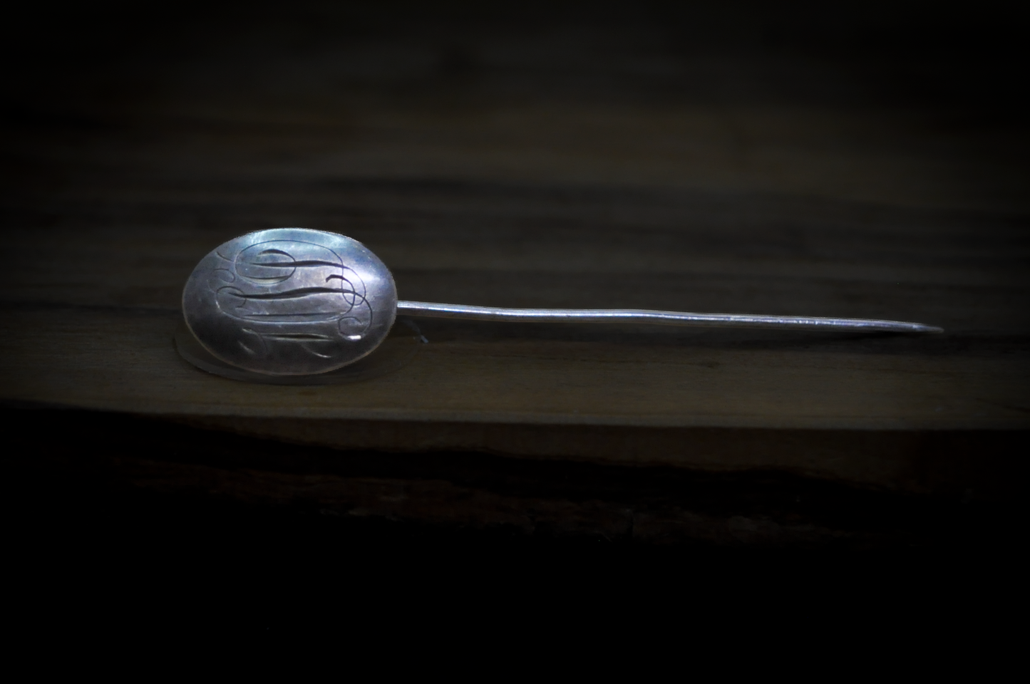 Vintage Sterling Silver "JSP?" Initials Etched Stick Pin - 2.7 Inches - Stamped and Tested Sterling Silver - Cursive Initial Pin
