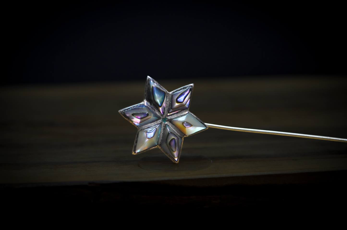 Vintage Bell Trading Post Sterling Silver Beveled Stained Glass Six Pointed Star Stick Pin - 2.95 Inches - Stamped and Tested Sterling Silver - Mexican Jewelry