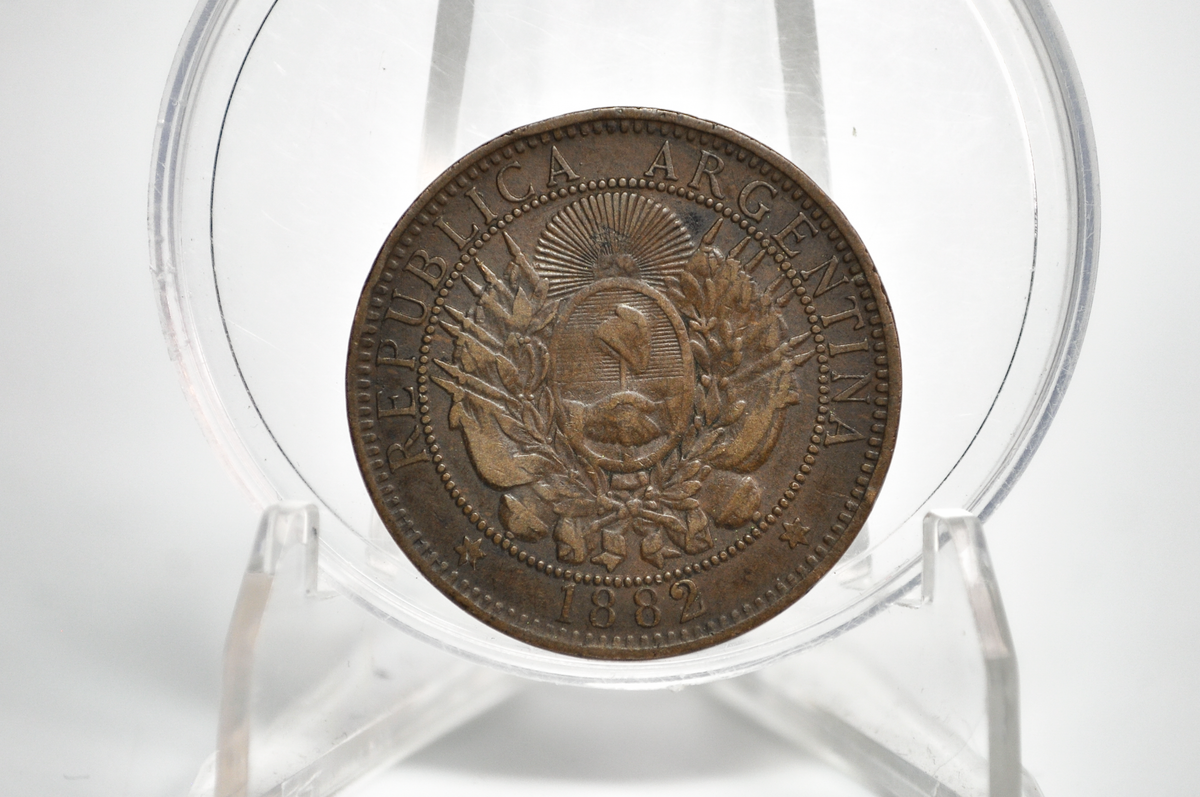 Very Rare 1882 Republic of Argentina Libertas Dos Centavos - VF-XF - Rare Year! - 1882 2 Centavos Argentina