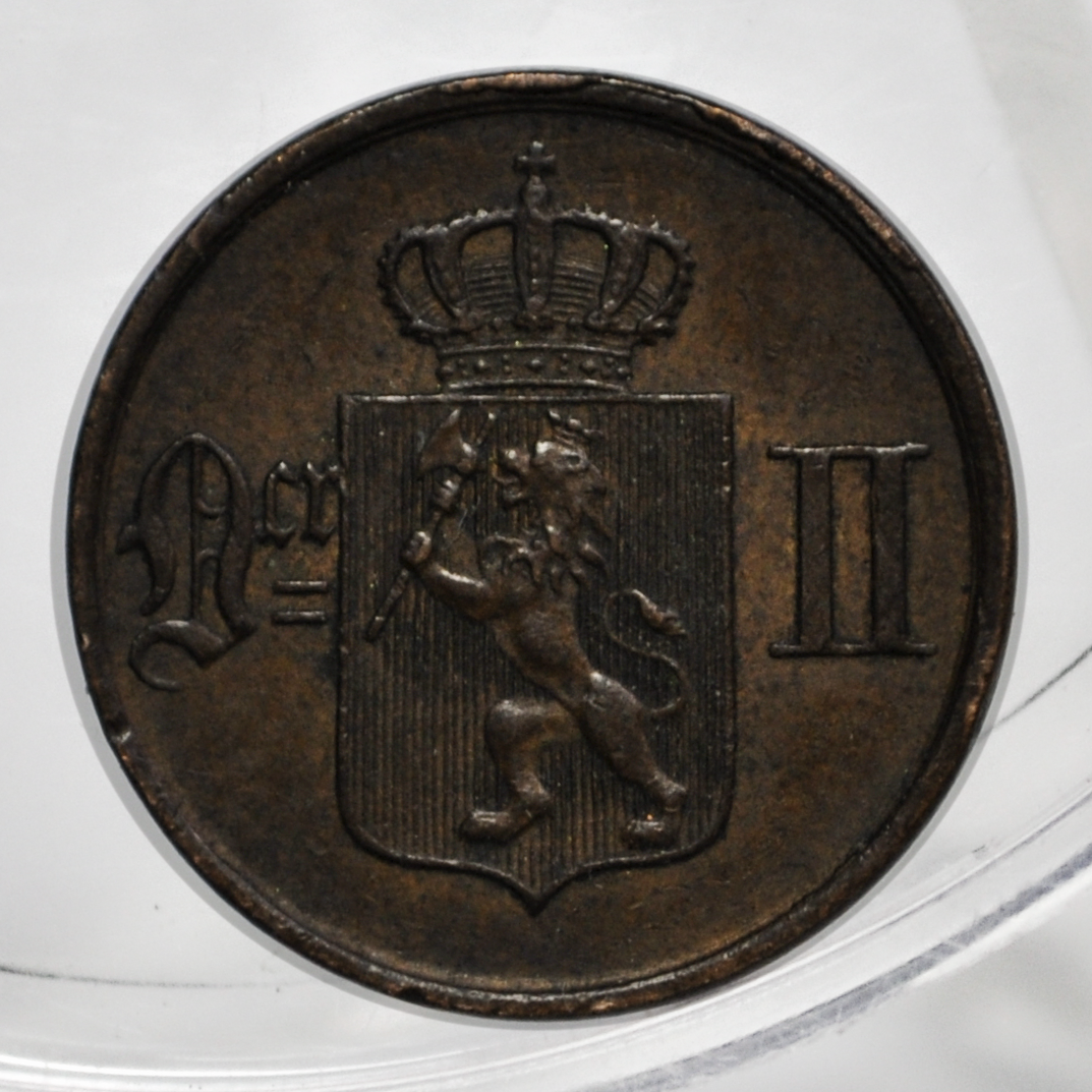 1891 Norway 1 Ore Coin - UNC Condition - Norwegian One Ore Coin 1891
