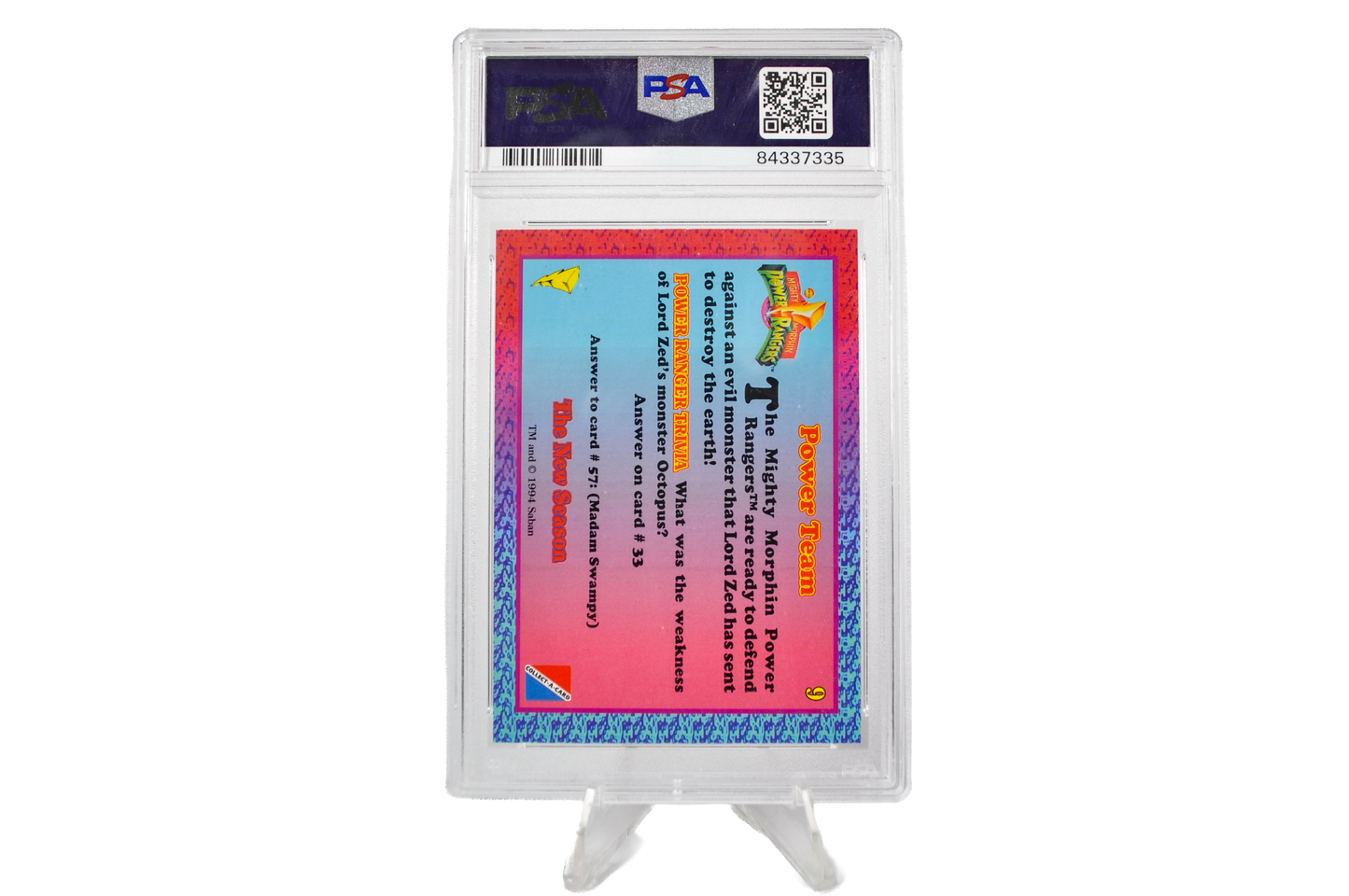 Power Team #9 - 1994 Mighty Morphin Power Rangers The New Season - PSA 9, Mint - PSA Graded Power Rangers Cards