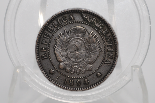 Rare 1894 Republic of Argentina Un Centavo - XF+ - Weak Strike Reverse Die Crack - 1894 Un Centavo Argentina