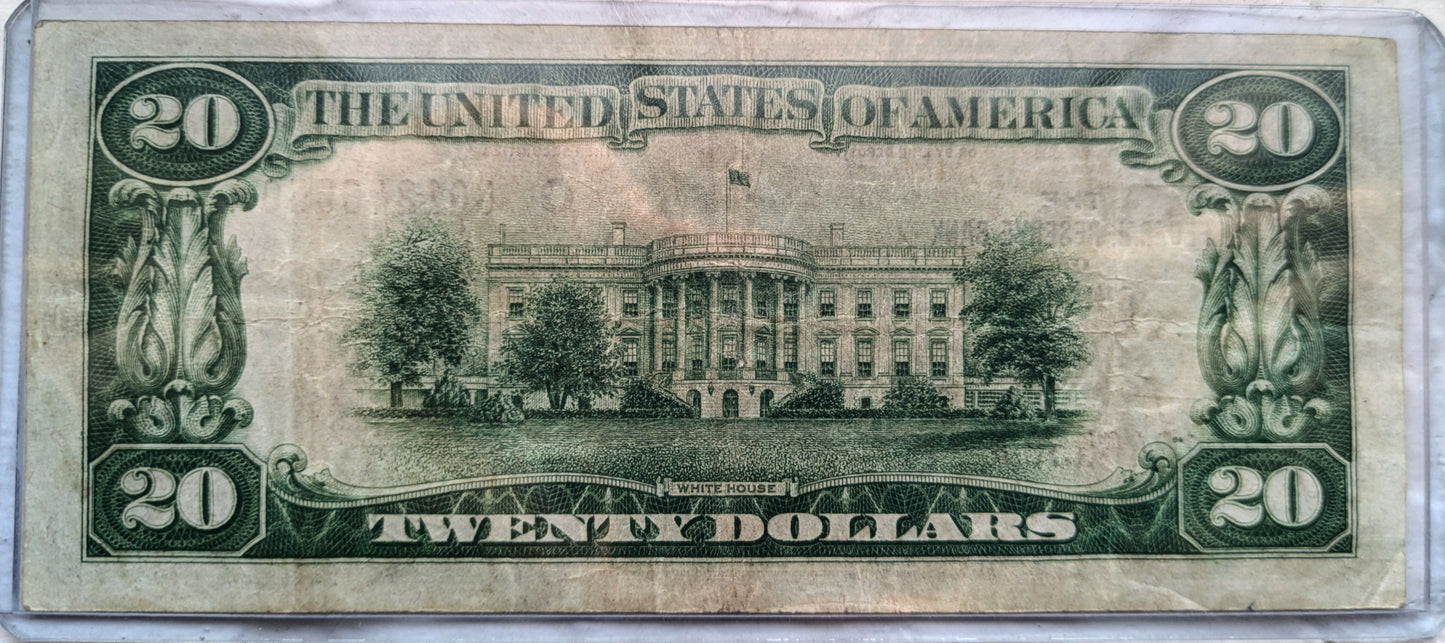 1929 National Currency 20 Dollar Note - Choice Very Fine (VF+) - Chicago (G) Bank Issue - 1929 Twenty Dollar Chicago Bank Note - Fr#1870-G