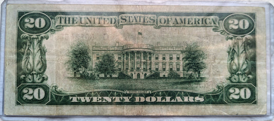 1929 National Currency 20 Dollar Note - Choice Very Fine (VF+) - Chicago (G) Bank Issue - 1929 Twenty Dollar Chicago Bank Note - Fr#1870-G