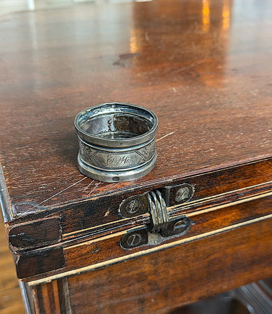 Antique Silverplated Napkin Ring - Signed DYC - Silverplated Napkin Holder