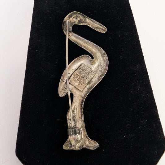 Vintage Large Sterling Flamingo Pin - 925 Silver - 2.5 inches tall - 5 Grams
