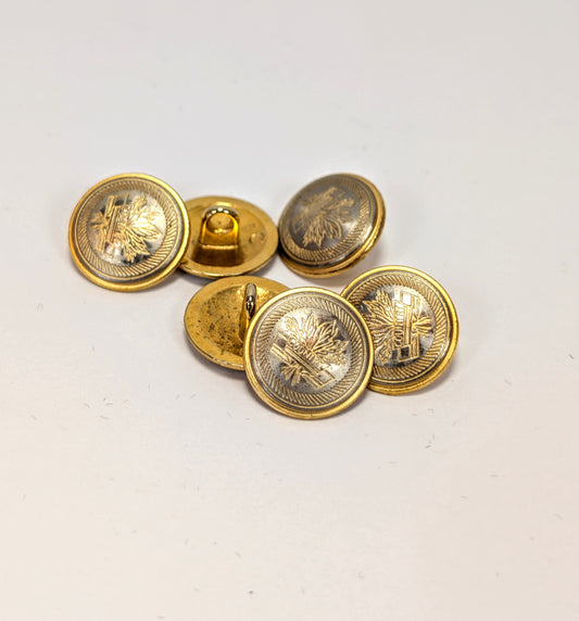 Vintage Lot of 6 Joseph A Bank Replacement Gold and Silver Tone Buttons Country and Sheaf Motif