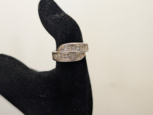 Shining 18K Gold Electroplated Double Decker CZ Ring - Size 6 - Stamped 18KT GE S/A