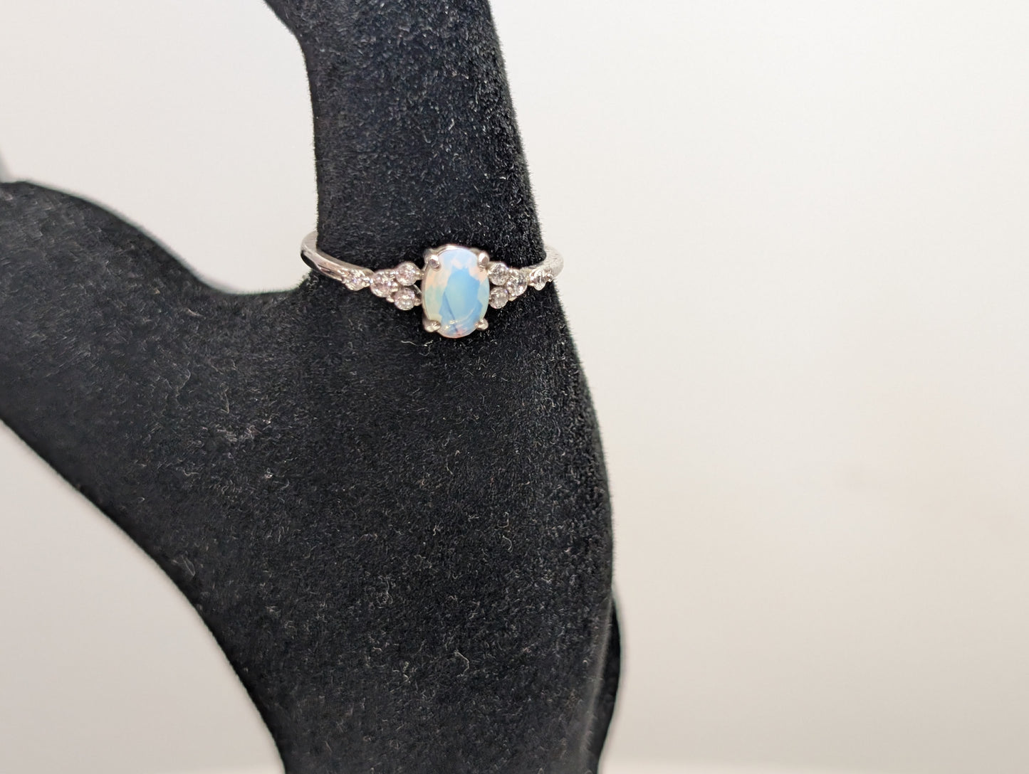 Ethiopian Welo Opal Ring - Size 9 - Stamped FJ - Rhinestone Studded Shoulders