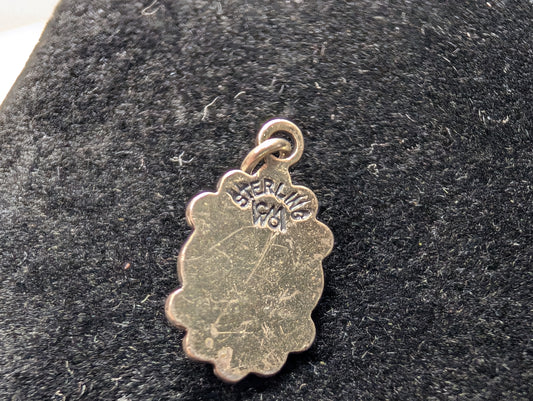 Rare Small Sterling Silver Native Southwest Turquoise & Coral Chip Inlay Pendant - Stamped and Tested Sterling Silver - Elongated Scroll - Wheeler Manufacturing