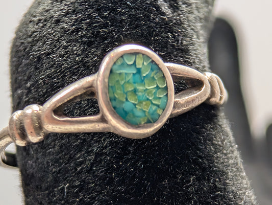 Dainty Sterling Silver Mosaic Turquoise Ring - Size 5.5 - Stamped and Tested Sterling Silver - Open Gallery