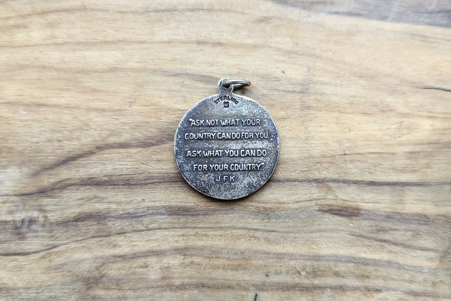 Sterling Silver JFK Inaugural Address Pendant - 1961 Inauguration Address - Stamped and Tested Sterling Silver