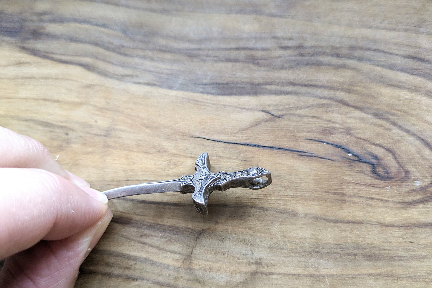 Sterling Silver Curved Orchid Dagger Pendant - Tested as Sterling Silver - Floral Hilt Design