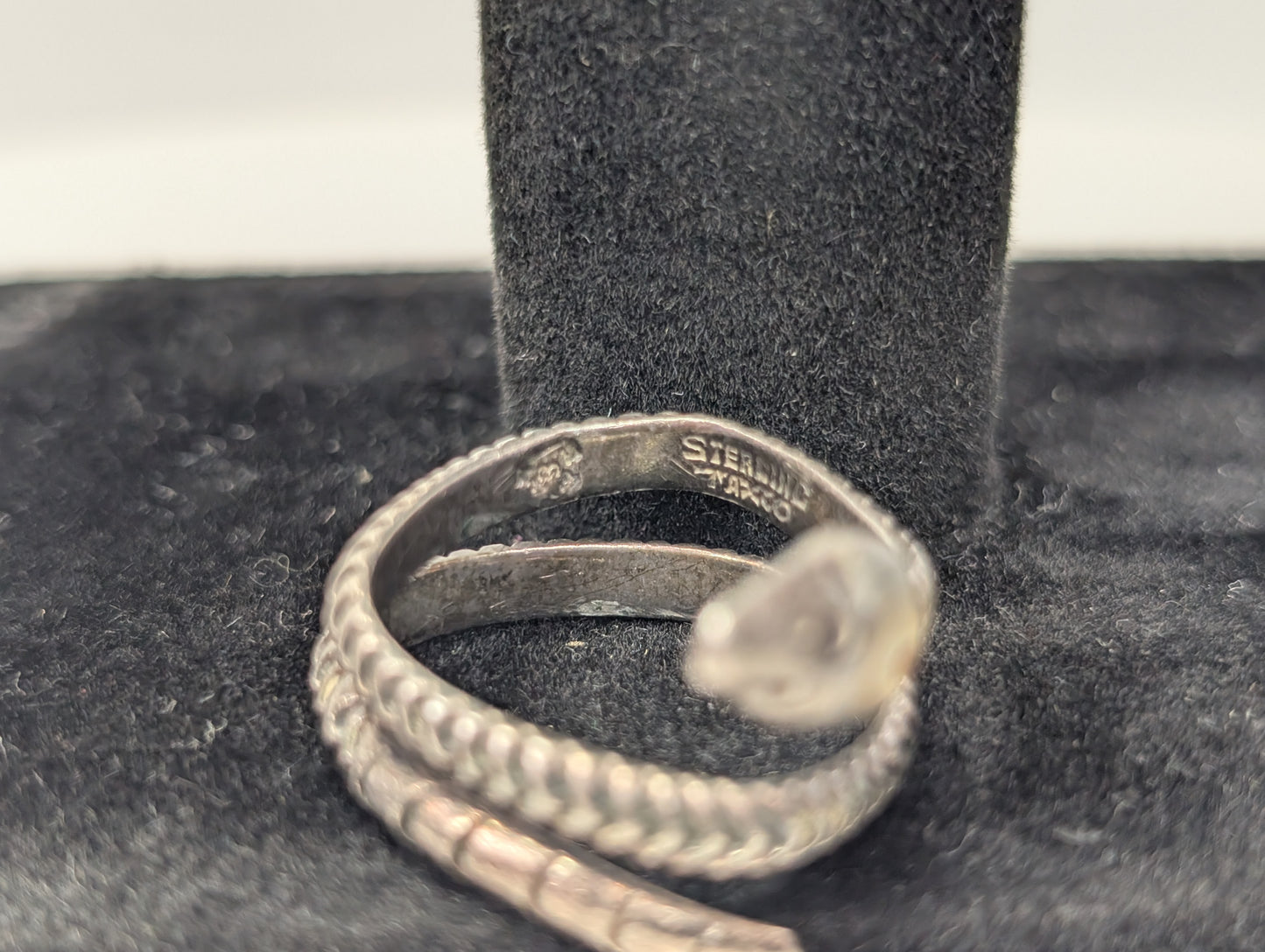 Sterling Silver Coiled Zircon Snake Ring - Size 9 - Stamped and Tested Sterling Silver - Coiled Zircon Serpent Ring
