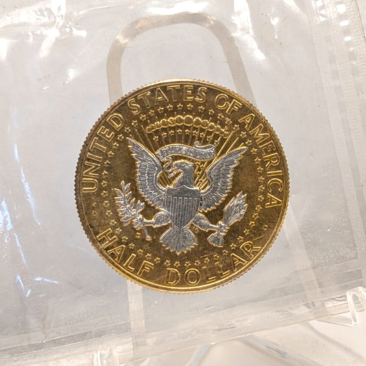 1964-D UNC Gold Plated Kennedy Half Dollar Preserved in Original Wrapper