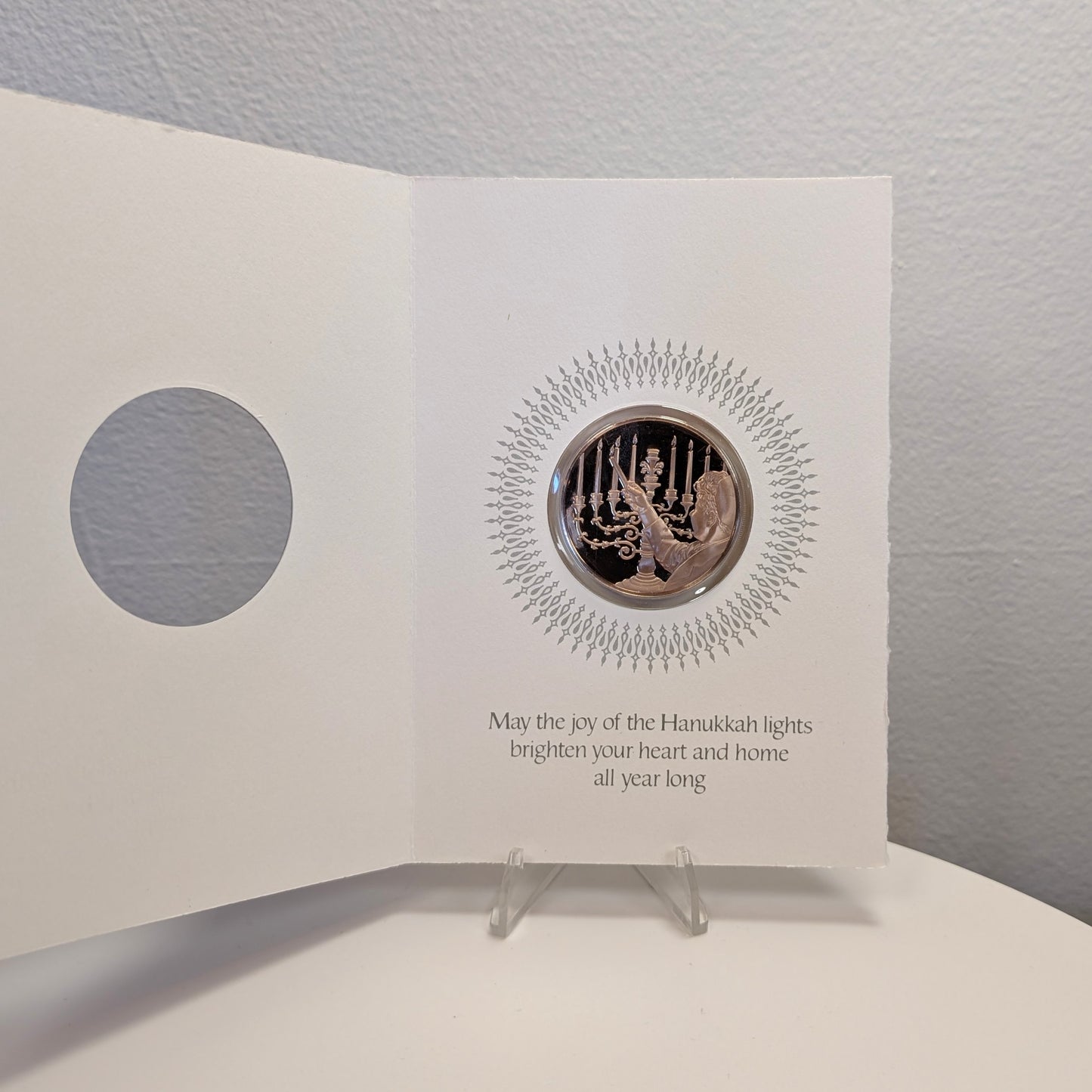 1973 Happy Hanukkah Medal Greeting Card Franklin Mint Ernest Lauser