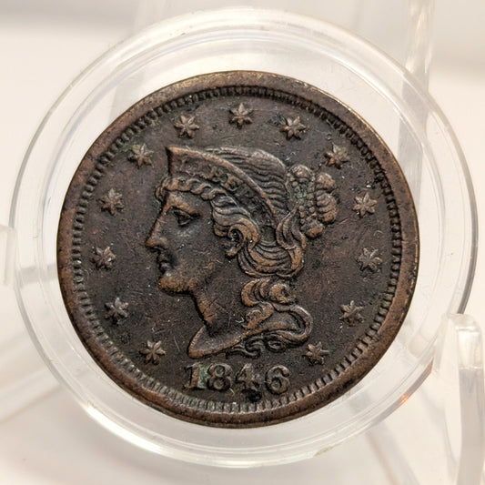 Rare 1846 Brothel Token Made From U.S. Braided Hair Large Cent "ONE C*NT" VF Detail Small Date