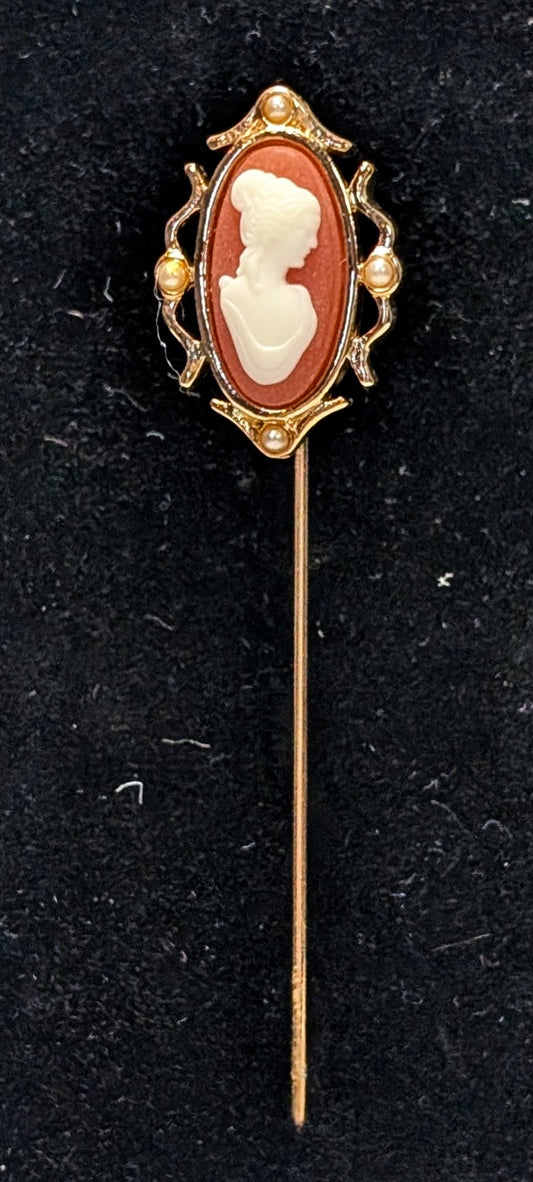 Elegant 1978 Avon Faux Cameo Stick Pin - Choice With or Without Original Box - Vintage 1970s Avon Goldtone Cameo Hat Stick Pin