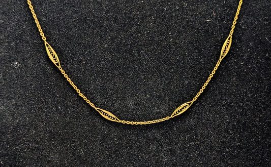 Elegant Napier Gold Toned Filigree Flat Link Chain Necklace - 24" Length - Vintage Napier Antique Style Gold Filigree Dainty Necklace