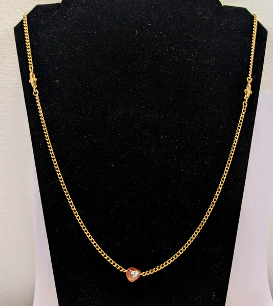 Unique Sarah Coventry Patent Pending Goldtone Red Stone Unique Clasp Chain Necklace - 32" Length - Vintage Sarah Cov. Pat. Pend. Necklace