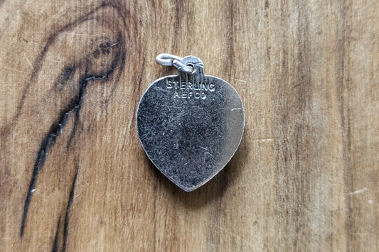 Sterling Silver Blue Guilloche Tulip Heart Charm - Stamped and Tested Sterling Silver - Dime Sized Charm - AEF Co Jewelry