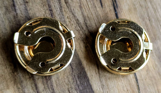 Cool Anson Patented Goldtone and Black Stone Round Button Cover Set - Patent No. 3777336 - Vintage 1970s Anson Gold Button Cover Clips