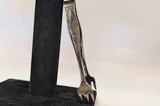 Vintage Silverplated Iridescent Community Plate Tongs - Stamped Cursive C - 3.5 Inches Long