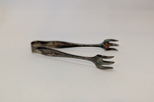 Vintage Silverplated Iridescent Community Plate Tongs - Stamped Cursive C - 3.5 Inches Long