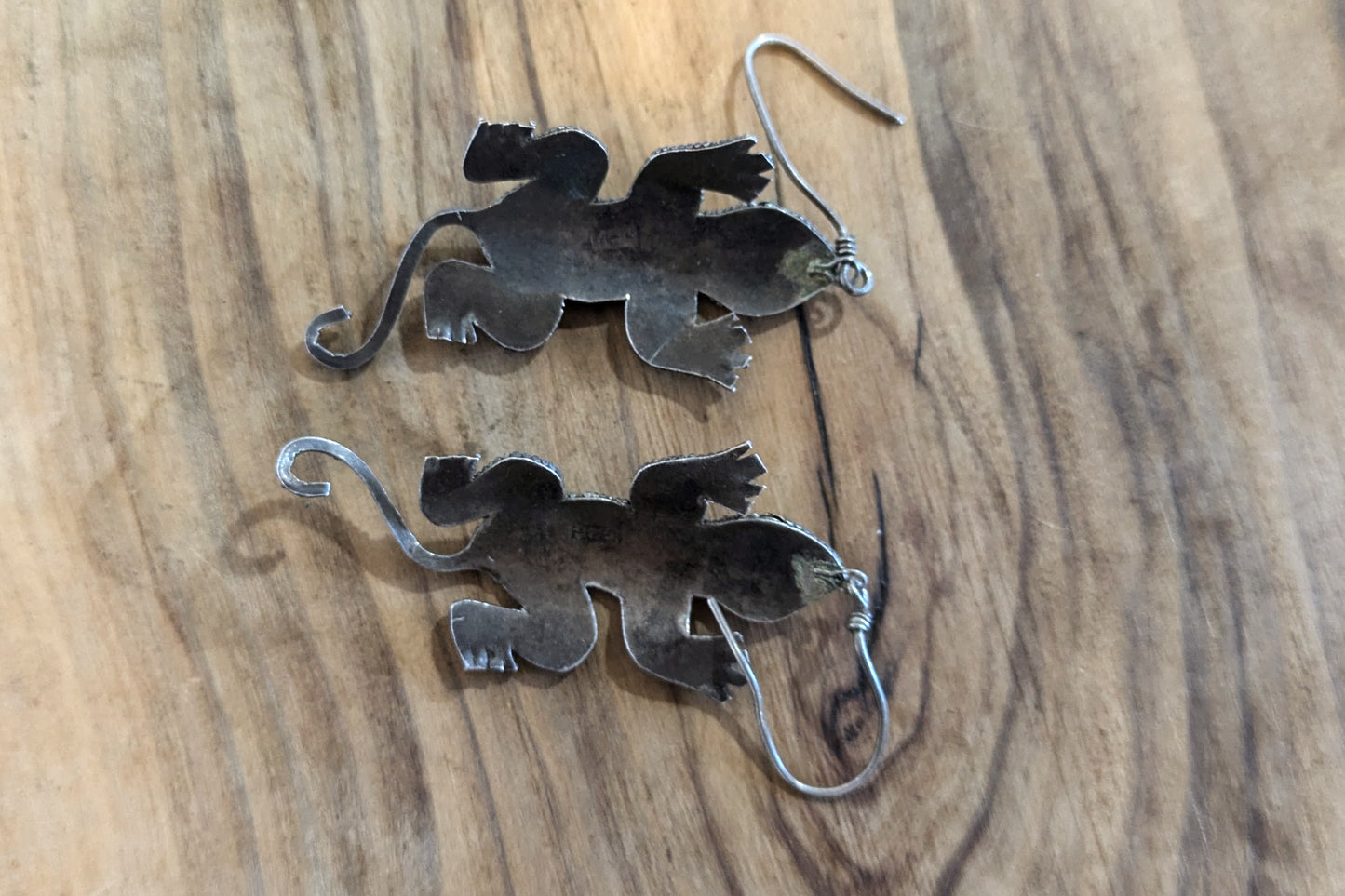 Cute Silver Bumpy Texture Lizard Dangle Earrings - Stamped and Tested Sterling Silver - Mexican Animal Jewelry