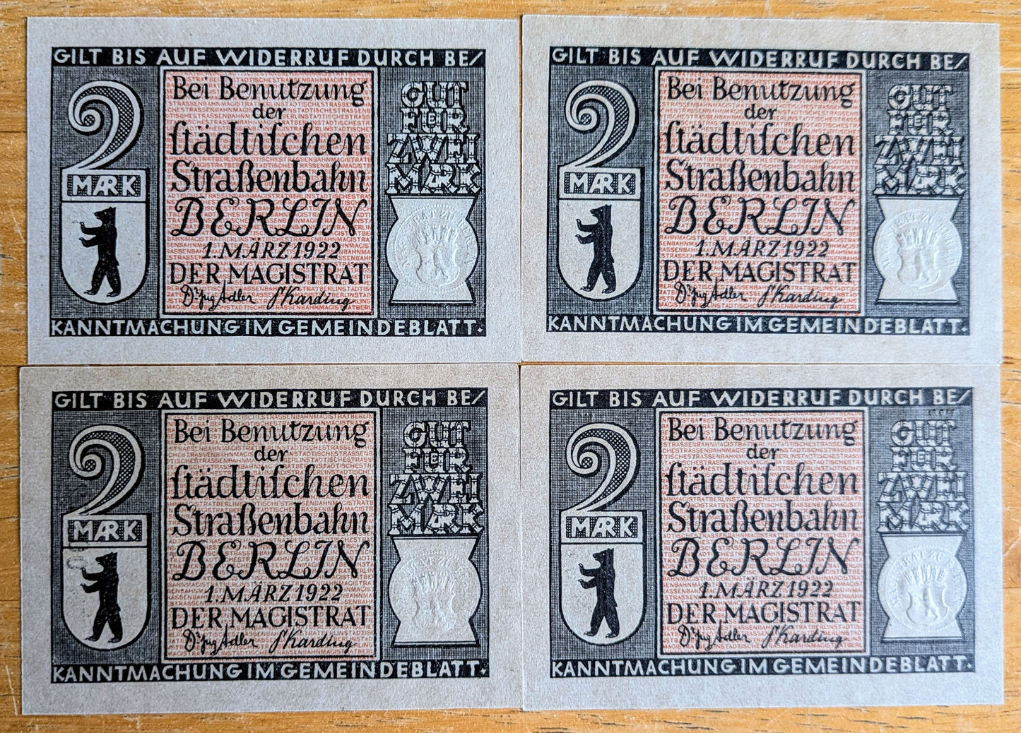 1922 Berlin Germany 2 Mark Notgeld Set - Set of 4, Transportation Series - German Emergency Currency - 1922 German Two Marks Note Set