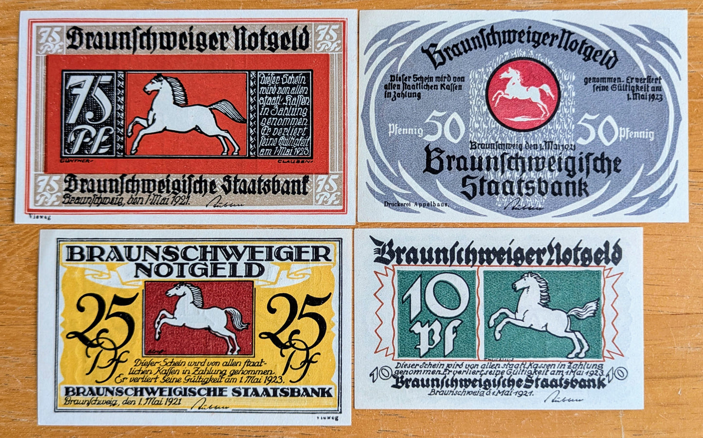 1921 Braunschweiger 10, 25, 50, 75 Pfennig Notgeld Set - Bad Blankenburg Series - 1921 German Emergency Complete Notgeld Set