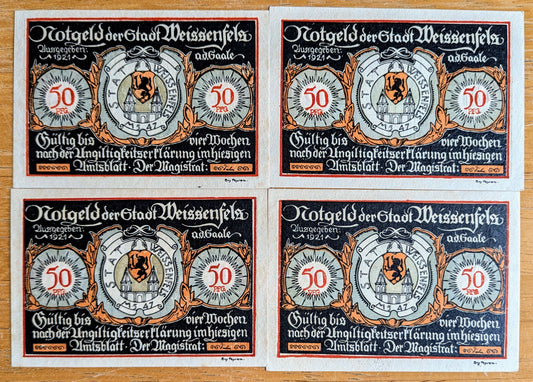 1921 Weissenfels Germany 50 Pfennig Notgeld Set - Shoemaking Series Set - German Emergency Currency - 1921 German Fifty Pfennig Note Set