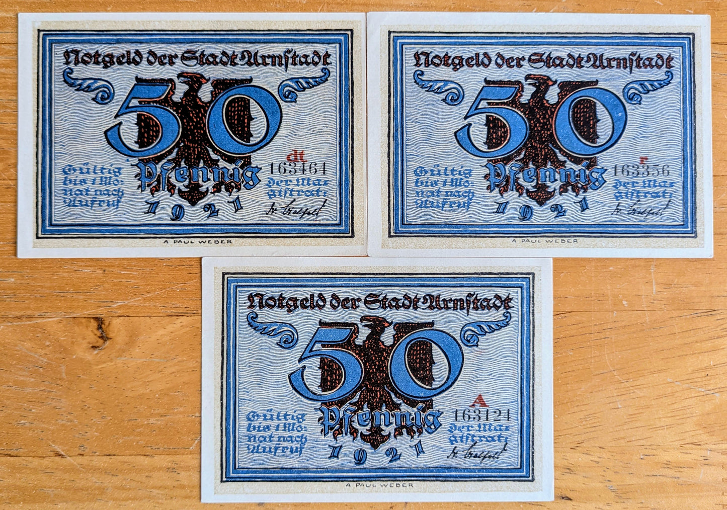 1921 Arnstadt Germany 50 Pfennig Notgeld Set - Historical Events Series, Half Set - 1921 German Emergency Fifty Pfennig Notes