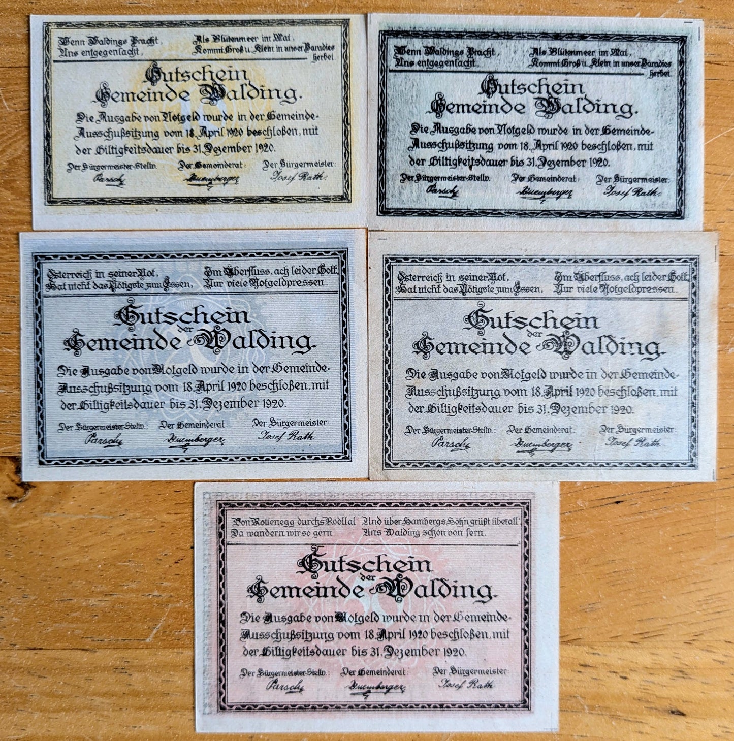 1920 Walding Austria 10, 20, 50 Heller Notgeld Complete Set - WWI Austrian Notgeld - 1920 Austria Emergency Note Full Denomination Set