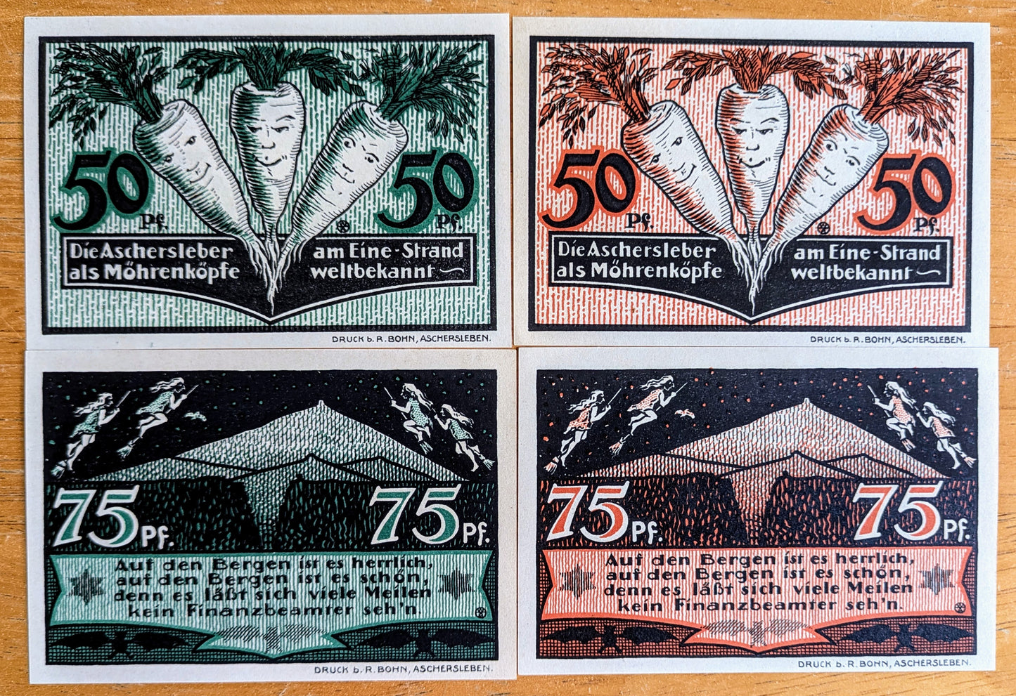 1921 Ausstellung Germany 50 and 75 Pfennig Notgeld Set - Red and Green Sets - German Emergency Currency - 1921 German Pfennig Note Set