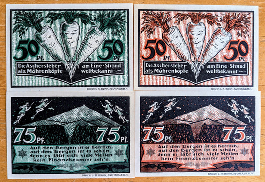 1921 Ausstellung Germany 50 and 75 Pfennig Notgeld Set - Red and Green Sets - German Emergency Currency - 1921 German Pfennig Note Set