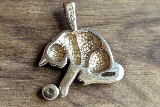 Diamond Accent Danbury Mint Gold Plated Silver Playing Cat Pendant - Stamped and Tested Sterling Silver - Diamond Studded Gold Cat