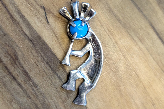 Turquoise Native American Kokopelli Charm - Stamped and Tested Sterling Silver - Rare Native American Deity Jewelry