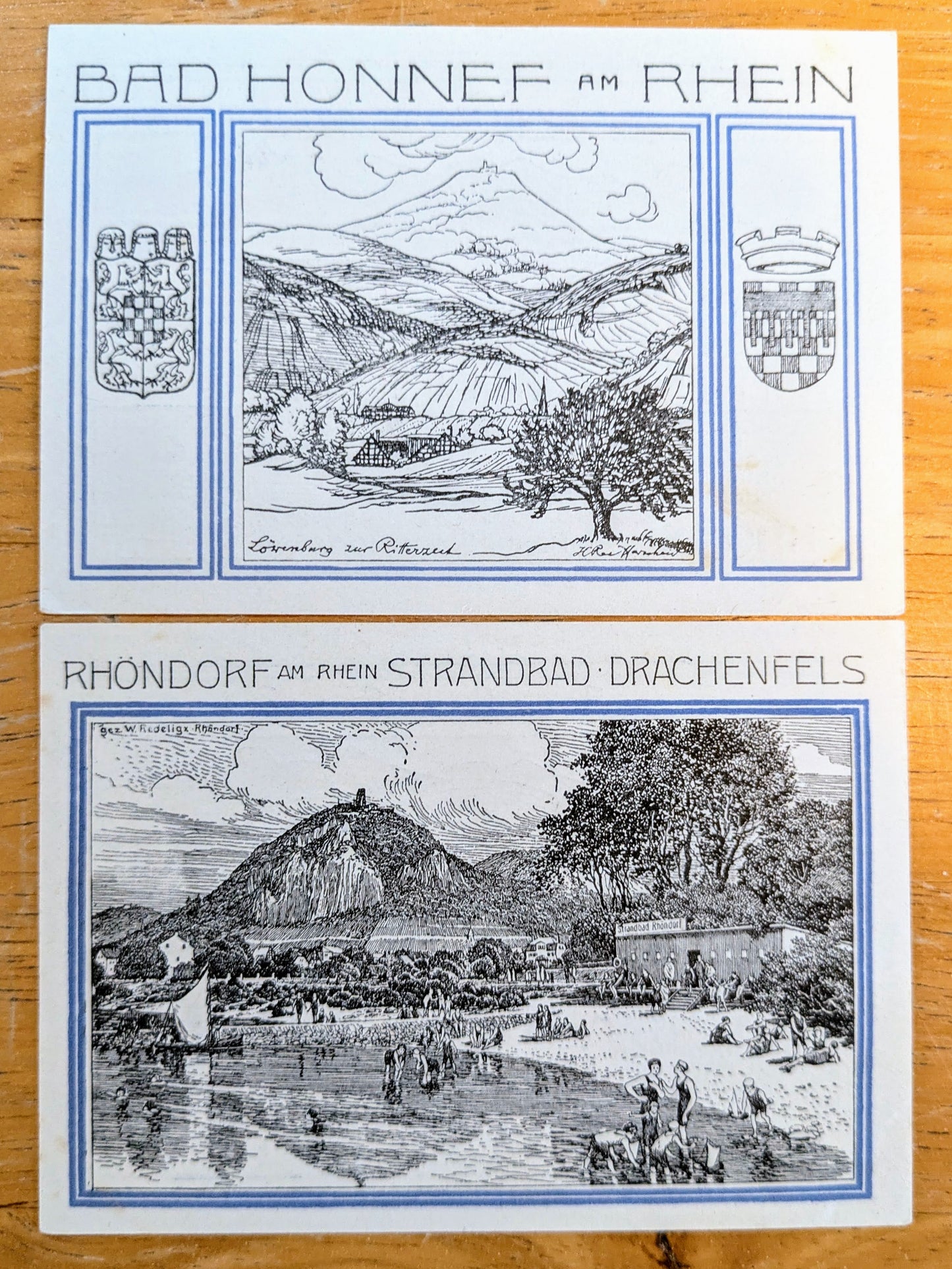 Unique 1921 Bad Honnef Germany 50 & 99 Pfennige Notgeld Set - Prussia State of Rhine - 1921 German Emergency Larger Pfennig Set