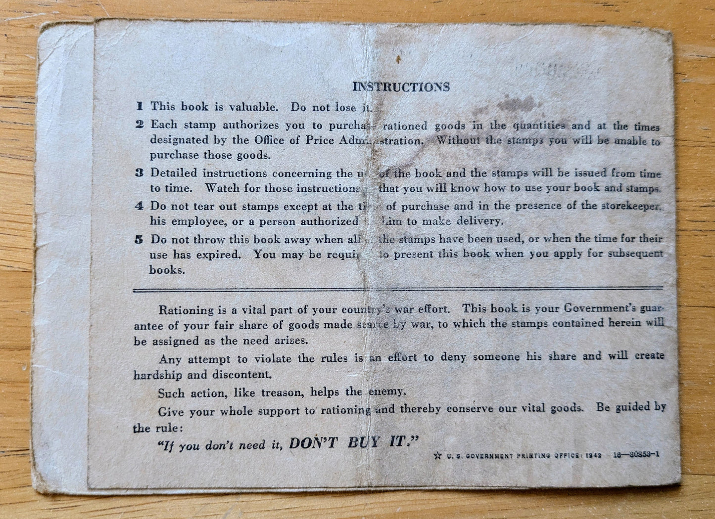 1942 World War II Ration Book No. 2 without Stamps - Empty Booklet - 1942 Vintage War Ration Booklet Number Two